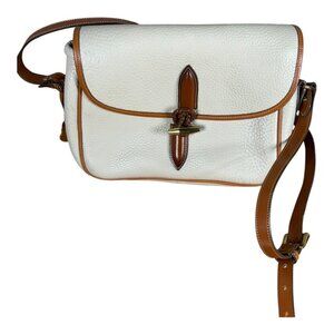 Dooney & Bourke White Pebbled Leather Crossbody with Brown Trim